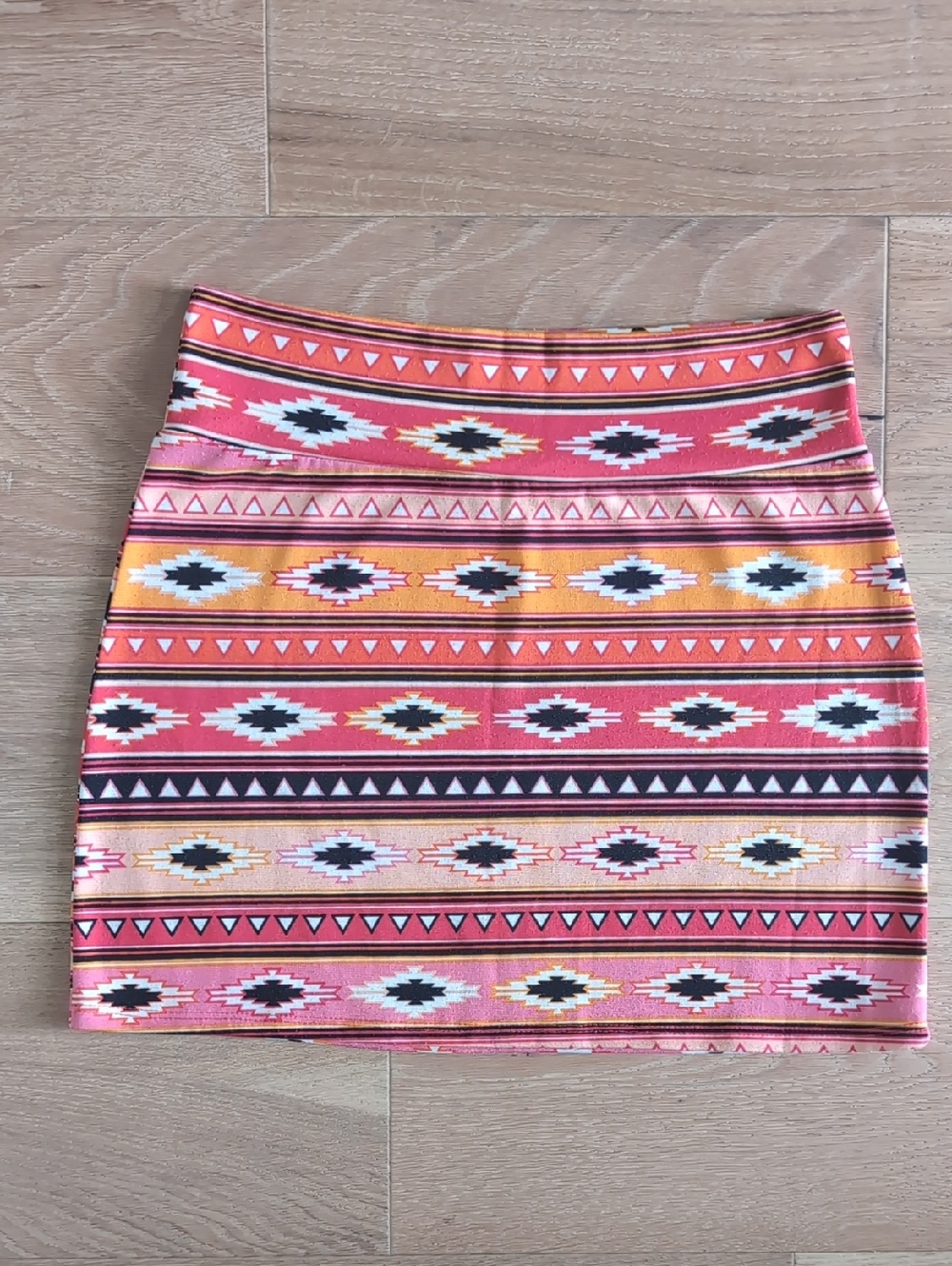 Free Kisses Coral, Pink & Yellow Aztec Mini Skirt